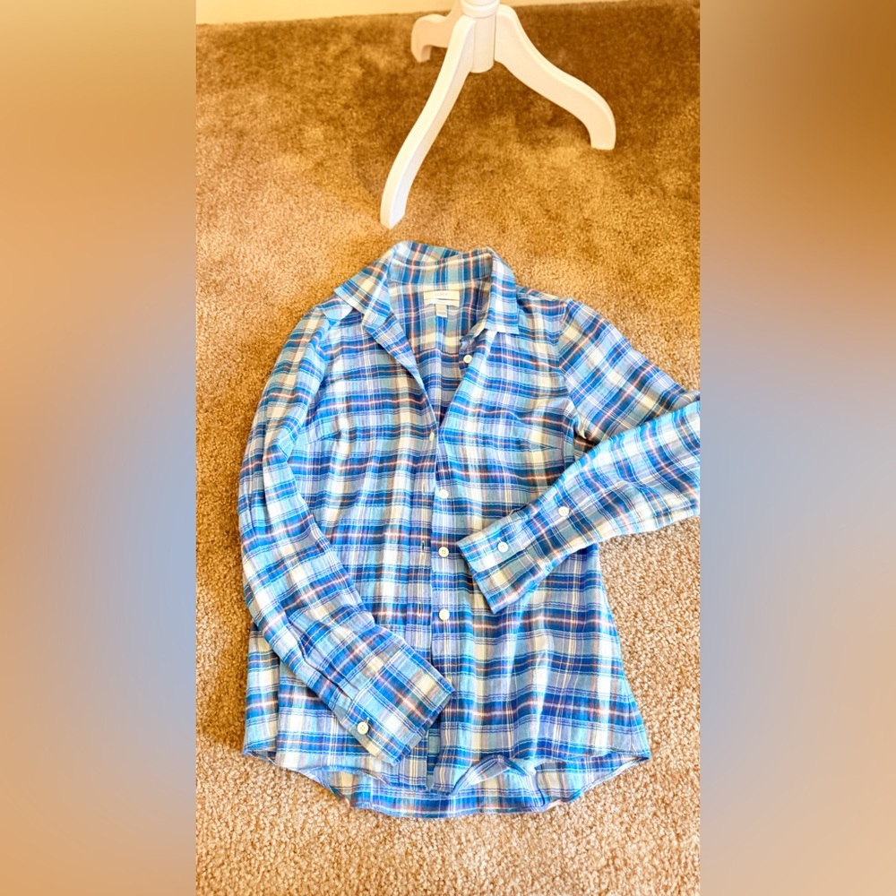 Womens J crew Plaid madras cotton perfect for Button-Up Shirt Sz 2